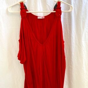 Women's Blouse - Shirt - Cold-Shoulder - Size: Large - Red